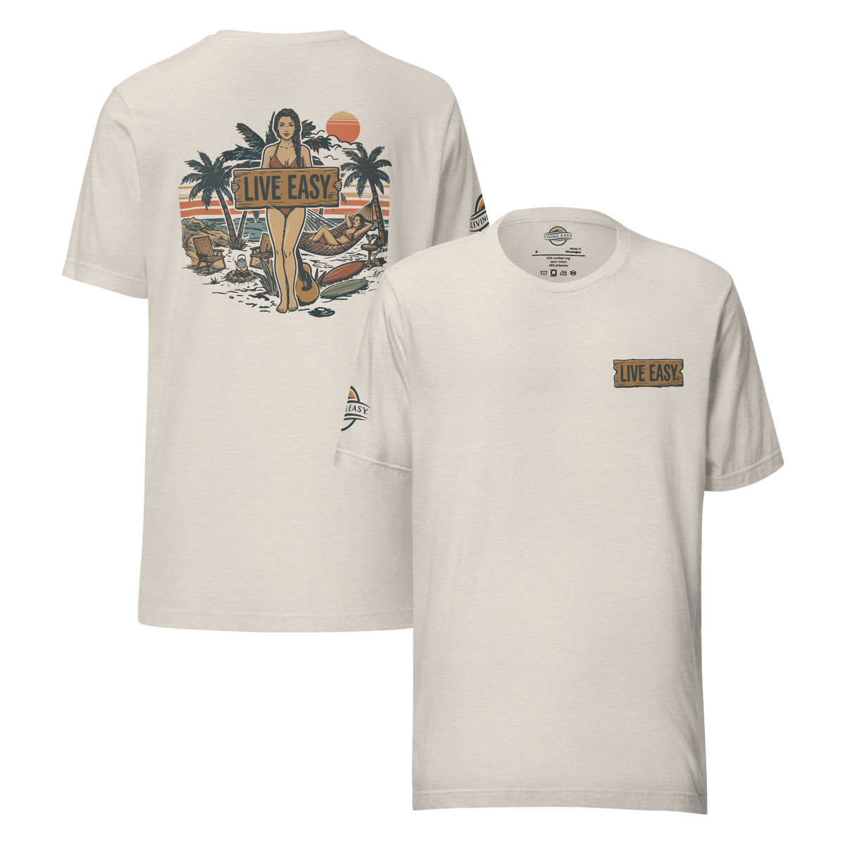 Two white t-shirts with cartoon designs on a white background